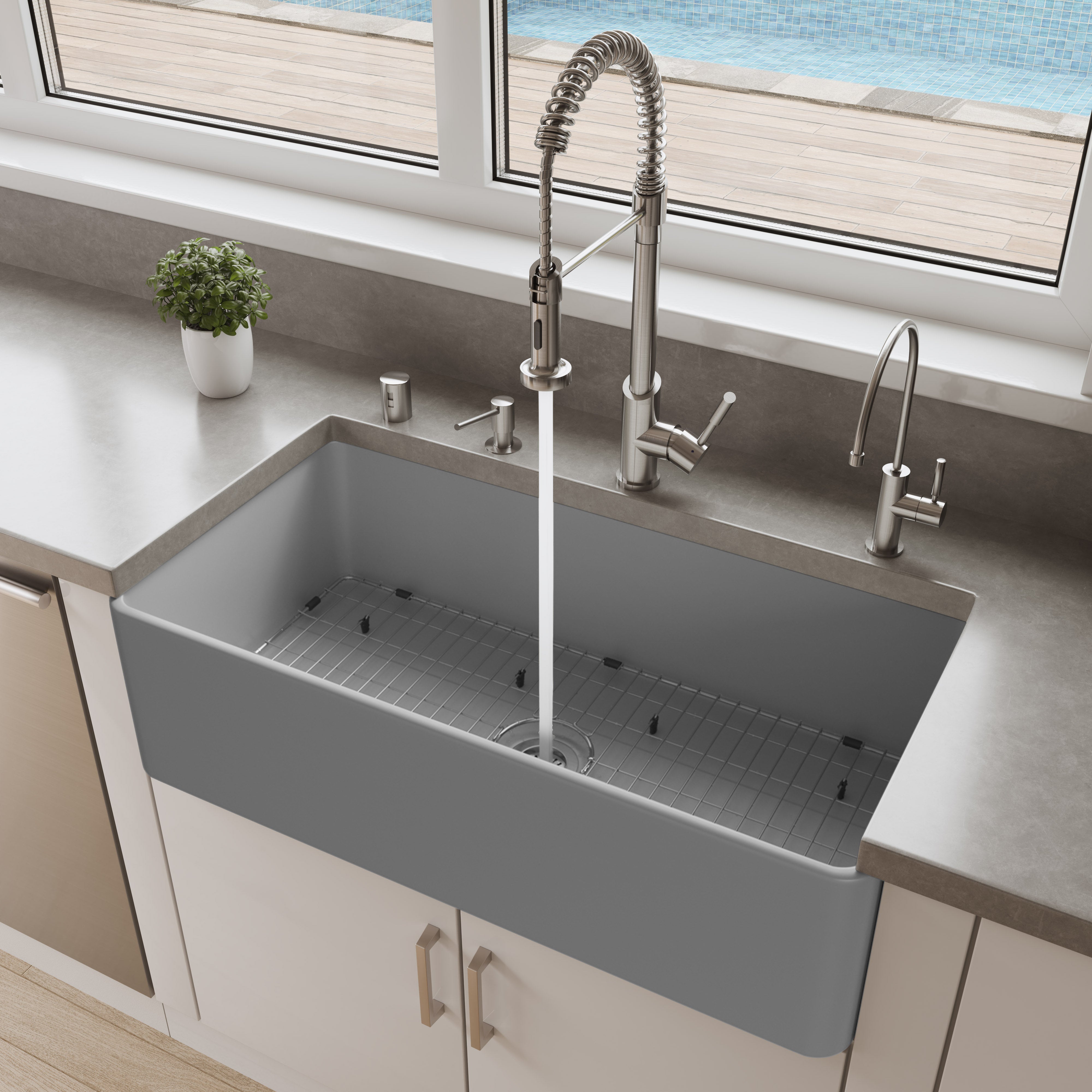 ALFI Brand - Gray Matte Smooth Apron 36" x 18" Single Bowl Fireclay Farm Sink | ABF3618-GM ALFI Brand - Gray Matte Smooth Apron 36" x 18" Single Bowl Fireclay Farm Sink | ABF3618-GM