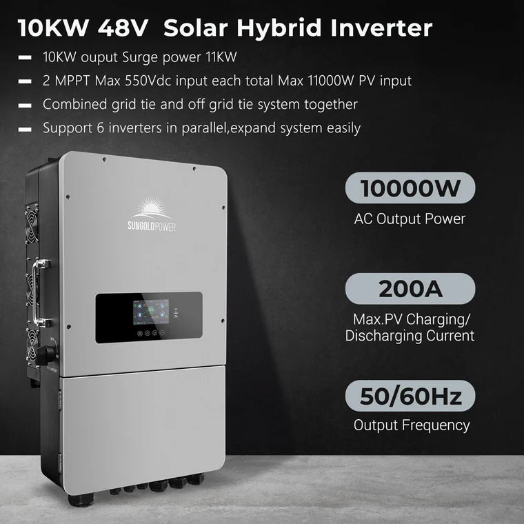 SunGold Power - 10KW Hybrid Inverter 48V Split Phase Grid Feedback Batteryless - SG10KHB-48
