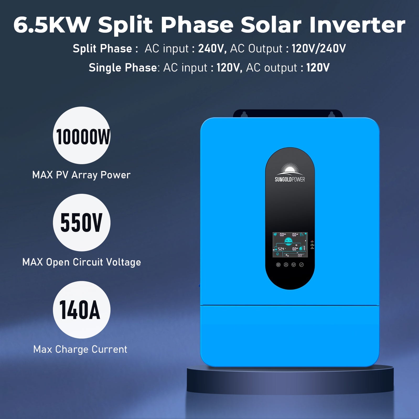 SunGold Power - 6.5KW 48V Split Phase Solar Inverter SPH6548P