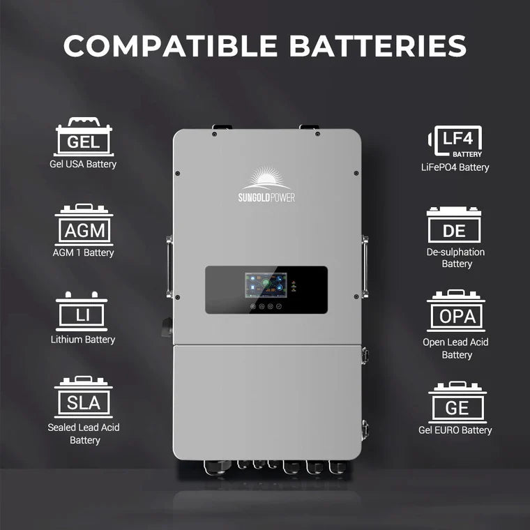 SunGold Power - 10KW Hybrid Inverter 48V Split Phase Grid Feedback Batteryless - SG10KHB-48