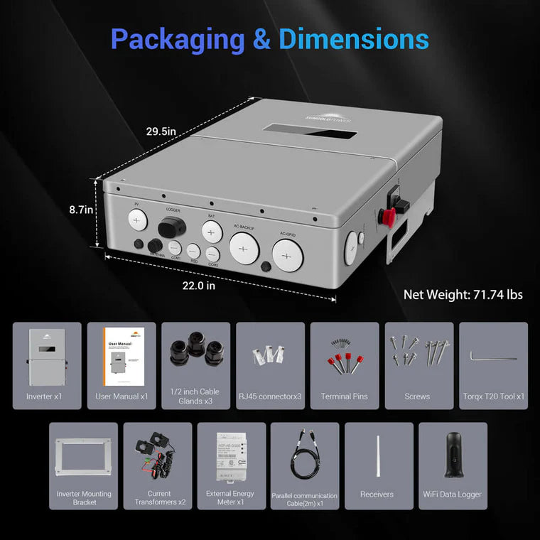 SunGold Power - High Voltage 11.4KW Hybrid Split Phase Inverter with APS Transmitter - SG11.4KHB-HV