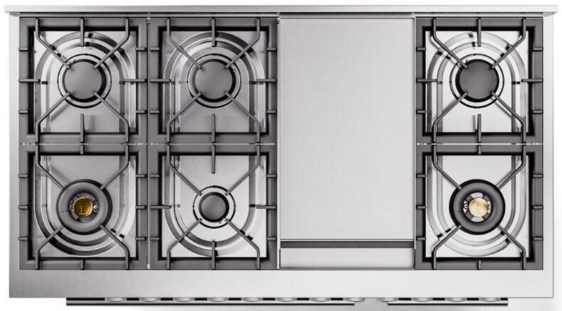 ILVE - 48" Pro Plus II Series Freestanding Dual Fuel Range - Double Oven - Viewing Window(s) - Griddle - Natural Gas