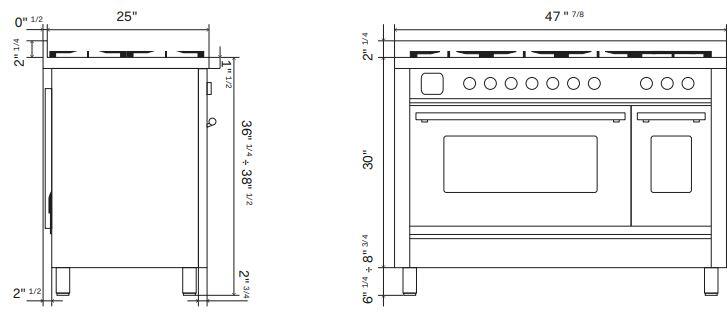 ILVE - 48" Pro Plus II Series Freestanding Dual Fuel Range - Double Oven - Viewing Window(s) - Griddle - Natural Gas