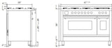 ILVE - 48" Pro Plus II Series Freestanding Dual Fuel Range - Double Oven - Viewing Window(s) - Griddle - Natural Gas