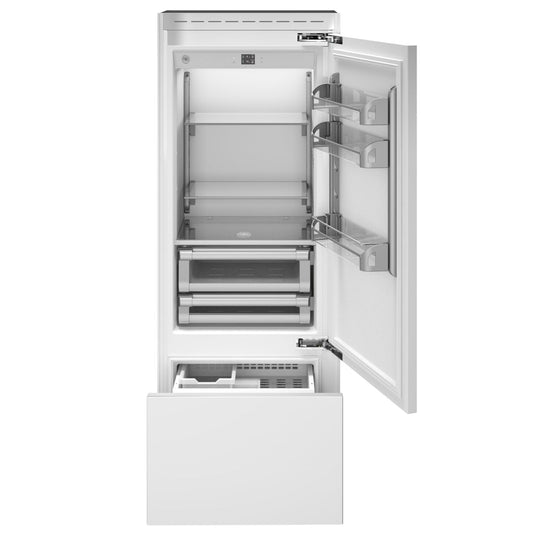 Bertazonni - 30" Built-In Bottom Mount Refrigerator with Ice Maker and Custom Panel