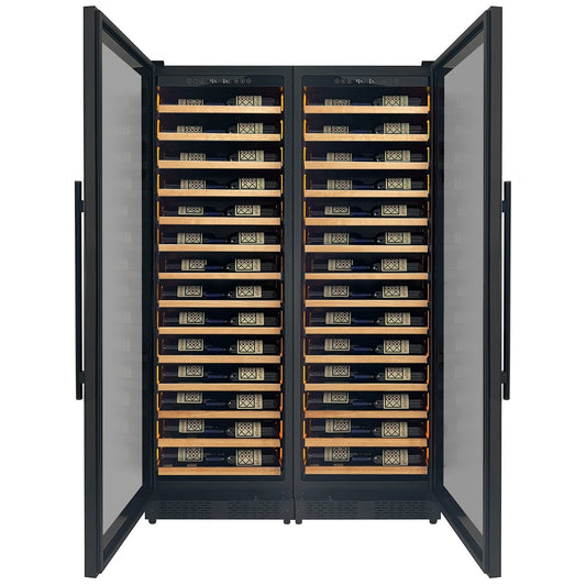 Allavino - Reserva Series 134 Bottle 71" Tall Dual Zone Black Side-by-Side Shallow Wine Refrigerator with Wood Front Shelves - BF 2X-VSW6771S-1B-W