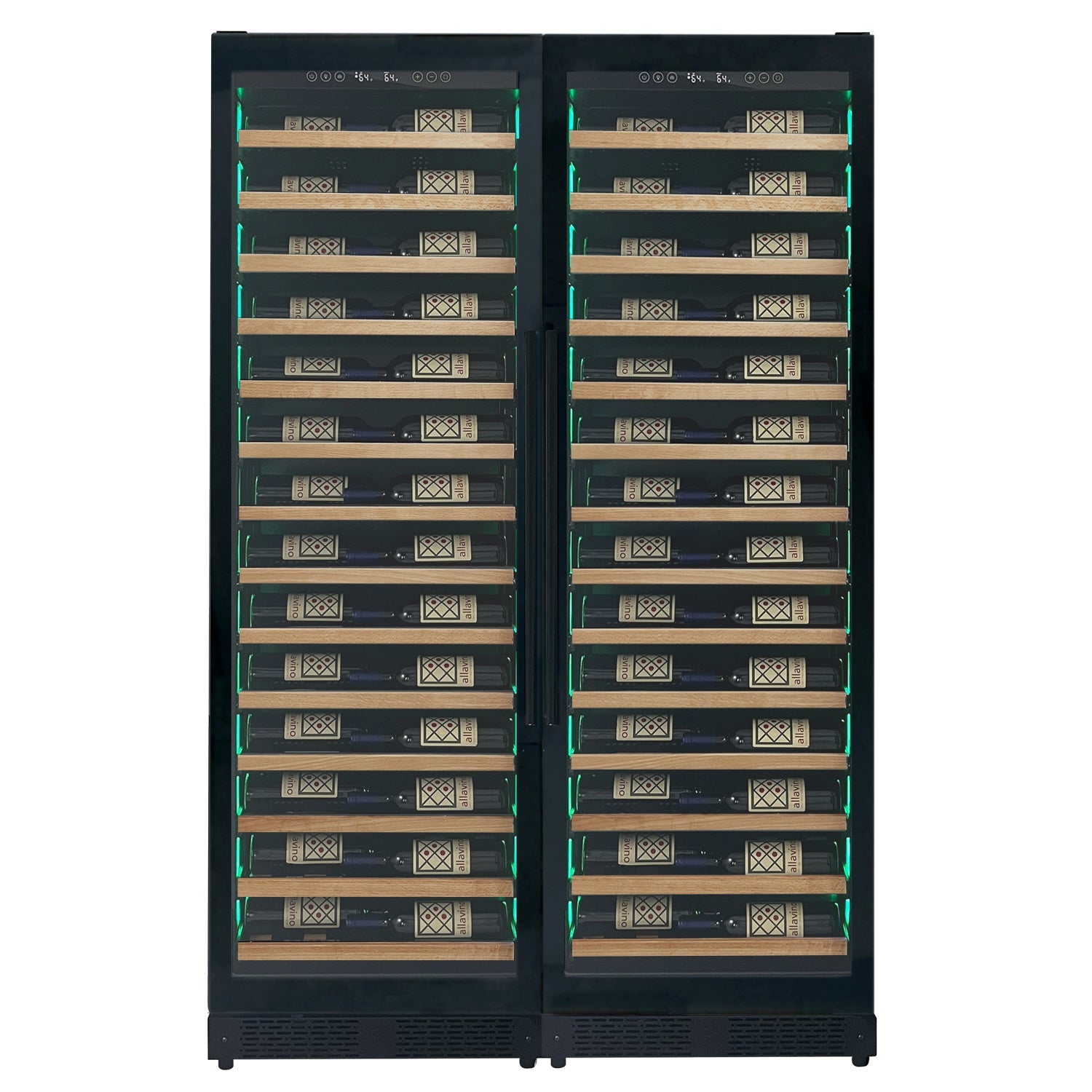 Allavino - Reserva Series 134 Bottle 71" Tall Dual Zone Black Side-by-Side Shallow Wine Refrigerator with Wood Front Shelves - BF 2X-VSW6771S-1B-W