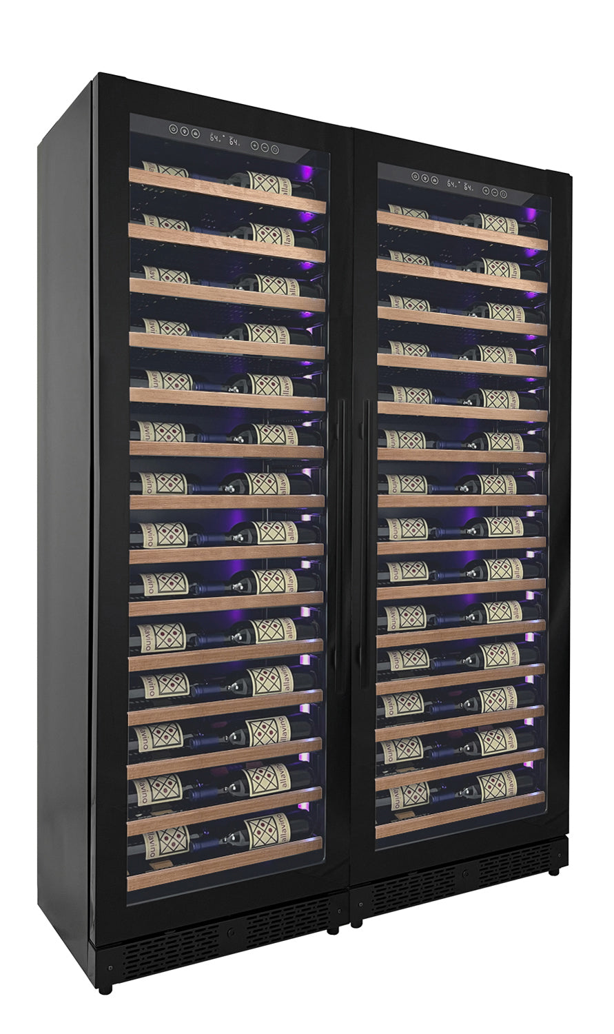 Allavino - Reserva Series 134 Bottle 71" Tall Dual Zone Black Side-by-Side Shallow Wine Refrigerator with Wood Front Shelves - BF 2X-VSW6771S-1B-W