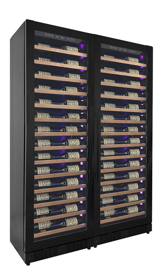 Allavino - Reserva Series 134 Bottle 71" Tall Dual Zone Black Side-by-Side Shallow Wine Refrigerator with Wood Front Shelves - BF 2X-VSW6771S-1B-W