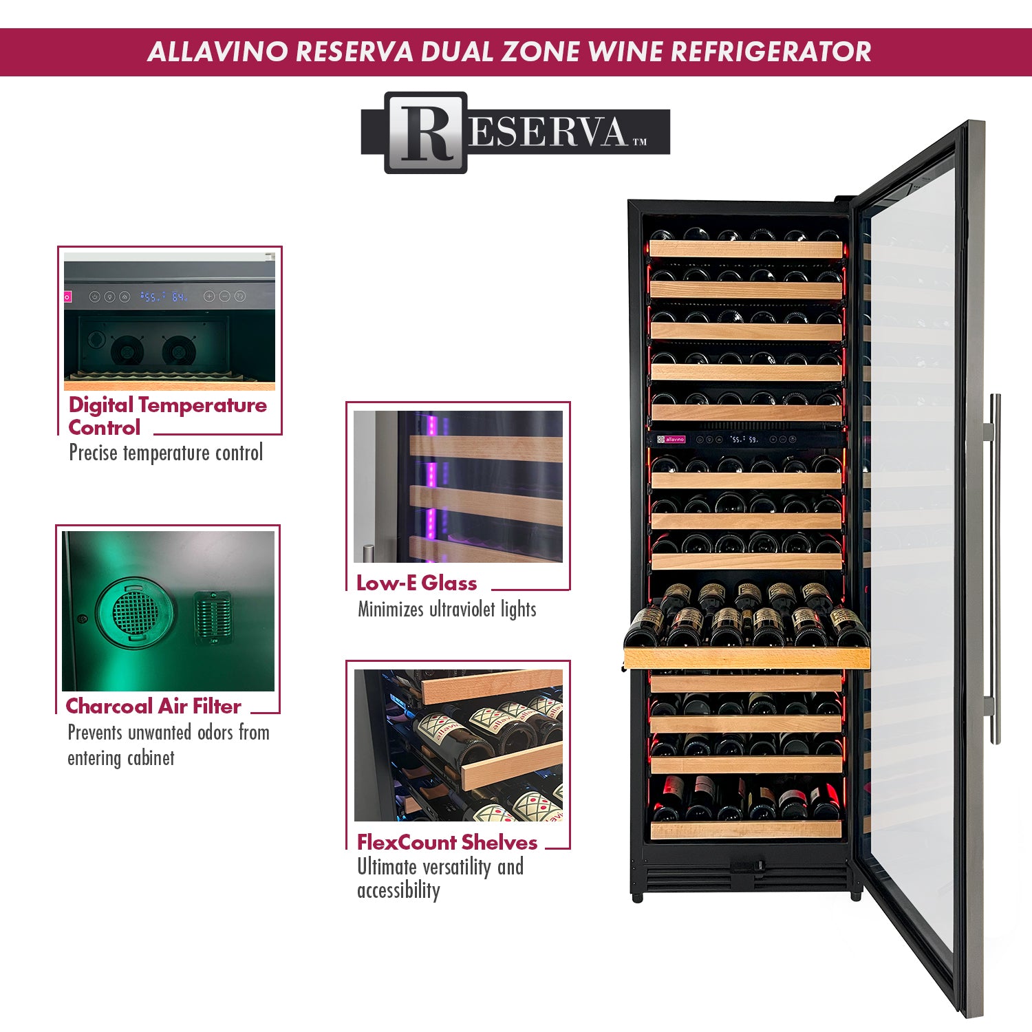 Allavino - Reserva Series 317 Bottle 71" Tall Three Zone Stainless Steel Side-by-Side Wine Refrigerator - BF 3Z-VSW15471