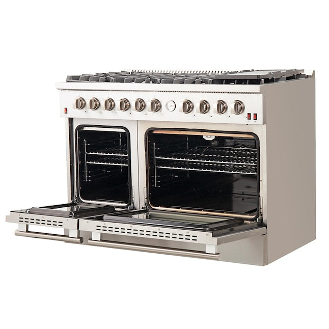 FORNO - Professional 48 in. Freestanding Double Oven Dual Fuel Range 8 Burners Stainless Steel with AirFry