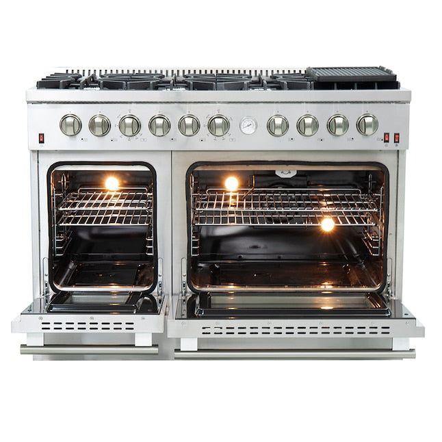 FORNO - Professional 48 in. Freestanding Double Oven Dual Fuel Range 8 Burners Stainless Steel with AirFry