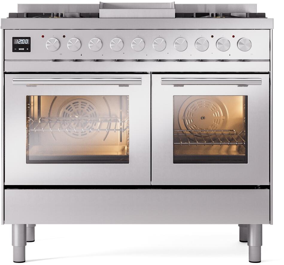 ILVE - 40" Pro Plus II Series Freestanding Dual Fuel Range - Double Oven - Viewing Window(s) - Griddle - Liquid Propane