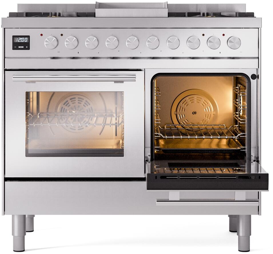 ILVE - 40" Pro Plus II Series Freestanding Dual Fuel Range - Double Oven - Viewing Window(s) - Griddle - Natural Gas