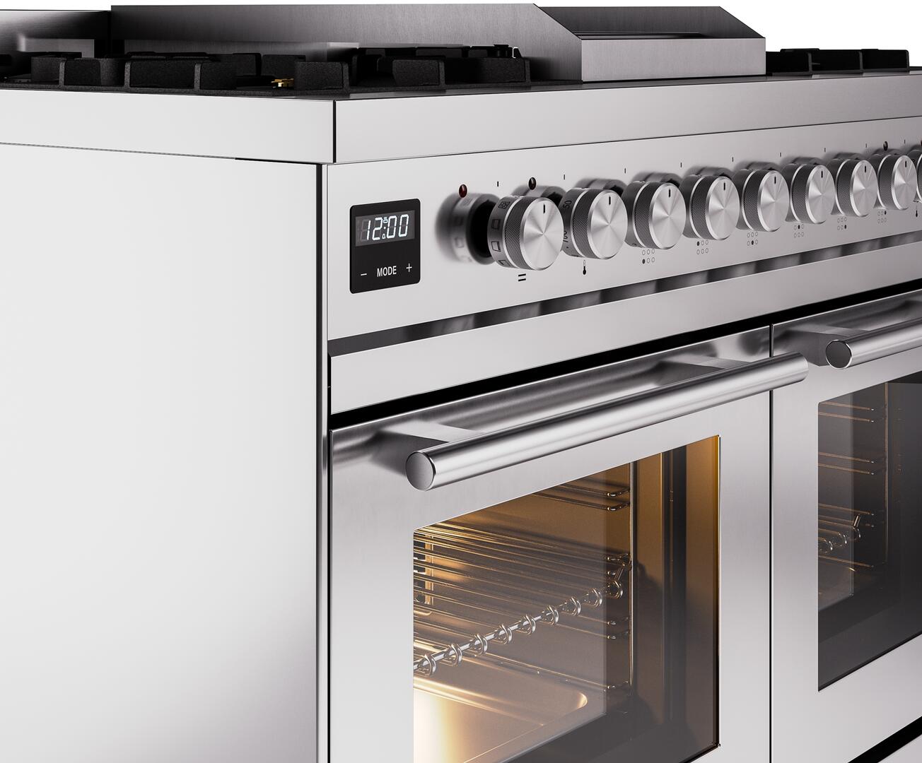 ILVE - 40" Pro Plus II Series Freestanding Dual Fuel Range - Double Oven - Viewing Window(s) - Griddle - Natural Gas