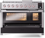 ILVE - Panoramagic 48" Dual Fuel 8 Gas Burners w/ Griddle Double Oven - Liquid Propane