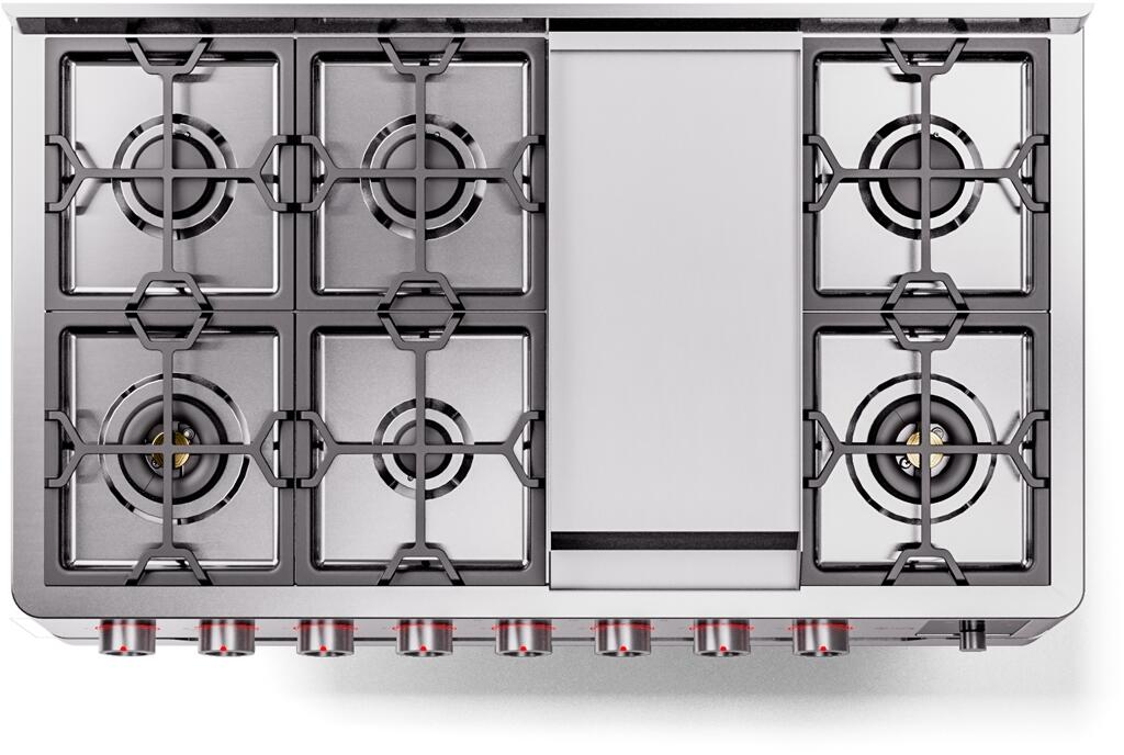 ILVE - Panoramagic 48" Dual Fuel 8 Gas Burners w/ Griddle Double Oven - Natural Gas