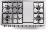 ILVE - Panoramagic 48" Dual Fuel 8 Gas Burners w/ Griddle Double Oven - Liquid Propane