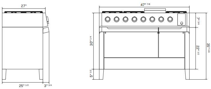 ILVE - Panoramagic 48" Dual Fuel 8 Gas Burners w/ Griddle Double Oven - Natural Gas