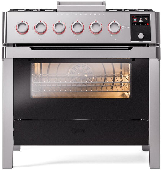 ILVE - Panoramagic 36" Dual Fuel 6 Gas Burners w/ Griddle Single Oven - Natural Gas