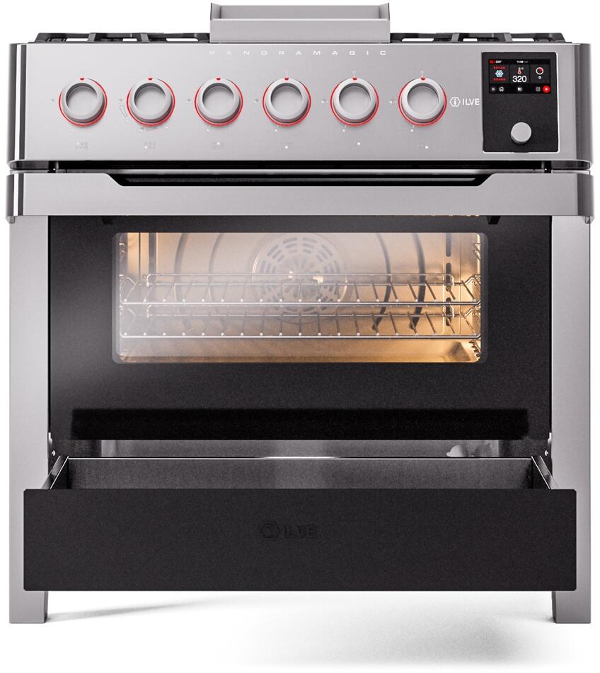 ILVE - Panoramagic 36" Dual Fuel 6 Gas Burners w/ Griddle Single Oven - Liquid Propane