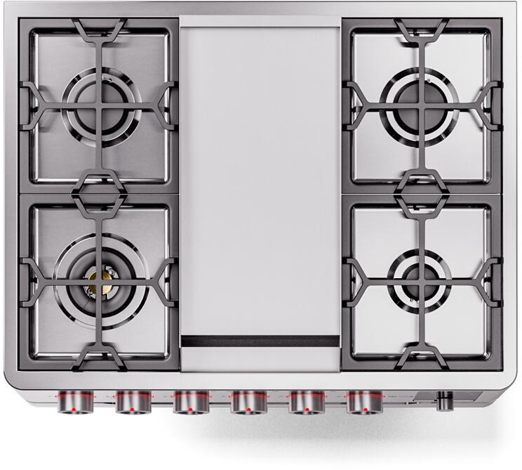 ILVE - Panoramagic 36" Dual Fuel 6 Gas Burners w/ Griddle Single Oven - Natural Gas