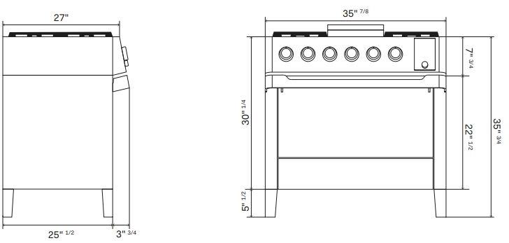 ILVE - Panoramagic 36" Dual Fuel 6 Gas Burners w/ Griddle Single Oven - Natural Gas