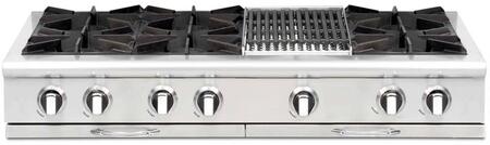 Capital Cooking - 48" Capital Culinarian Rangetop - 25K BTU - 6 Open Burners + 12" BBQ, 1 8K BTU Small Pan Burner - CGRT484B2