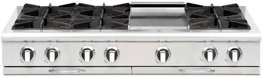 Capital Cooking - 48" Capital Culinarian Rangetop - 25K BTU - 6 Open Burners + 12" Griddle, 1 8K BTU Small Pan Burner - CGRT484G2