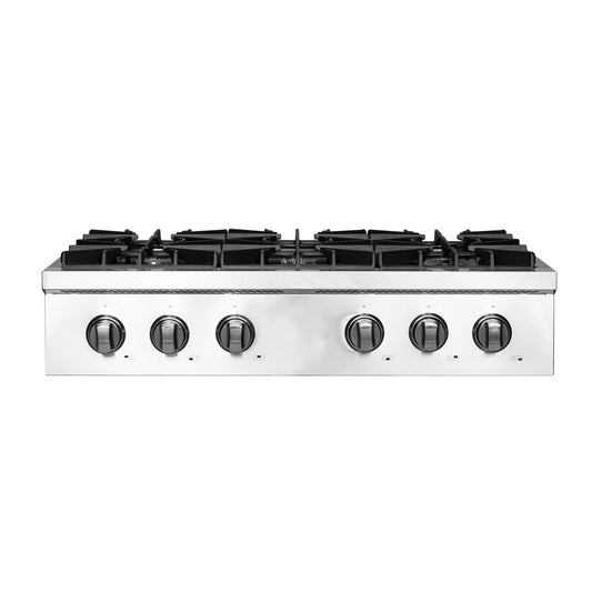 FORNO - Lseo 36-Inch Gas Range top, 6 Burners, Griddle in Stainless Steel