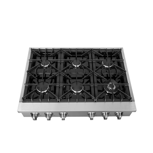 FORNO - Lseo 36-Inch Gas Range top, 6 Burners, Griddle in Stainless Steel