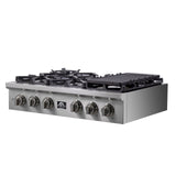 FORNO - Spezia 36-Inch Gas Rangetop, 6 Burners. Wok Ring and Grill/Griddle in Stainless Steel | FCTGS5751-36