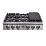 FORNO - Spezia 36-Inch Gas Rangetop, 6 Burners. Wok Ring and Grill/Griddle in Stainless Steel | FCTGS5751-36