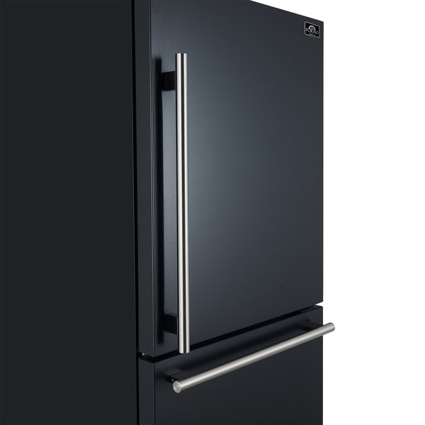 Forno - 31" Milano Espresso Bottom Freezer Right Swing Door Refrigerator in Black, 17.2 cu. ft. Additionnal Antique Brass Handles Included - FFFFD1785-31BLK