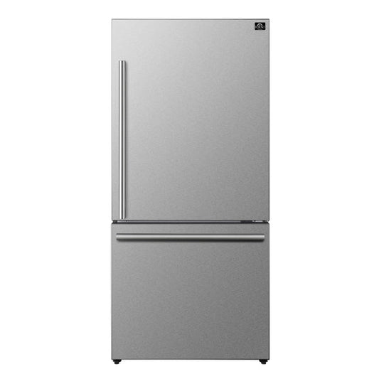 Forno - 31" Milano Espresso Bottom Freezer Right Swing Door Refrigerator in Stainless Steel, 17.2 cu. ft. Additionnal Antique Brass Handles Included - FFFFD1785-31S
