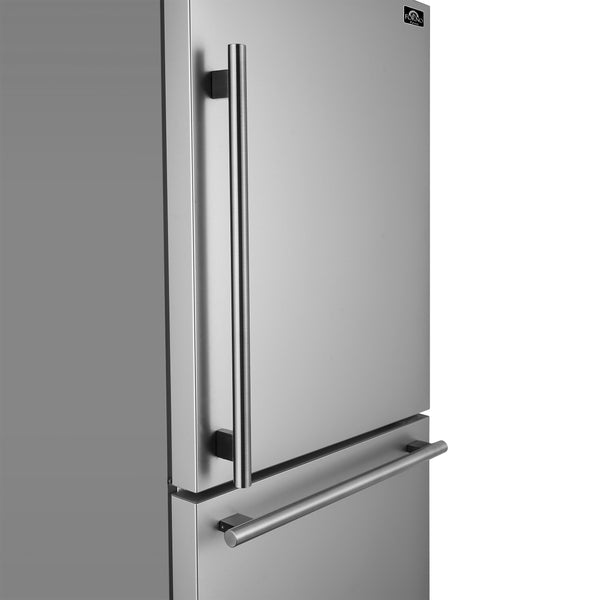 Forno - 31" Milano Espresso Bottom Freezer Right Swing Door Refrigerator in Stainless Steel, 17.2 cu. ft. Additionnal Antique Brass Handles Included - FFFFD1785-31S