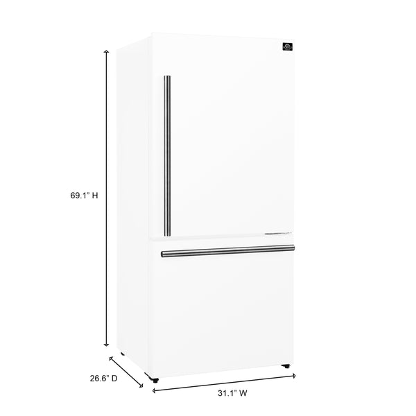Forno - 31" Milano Espresso Bottom Freezer Right Swing Door Refrigerator in White, 17.2 cu. ft. Additionnal Antique Brass Handles Included - FFFFD1785-31WHT