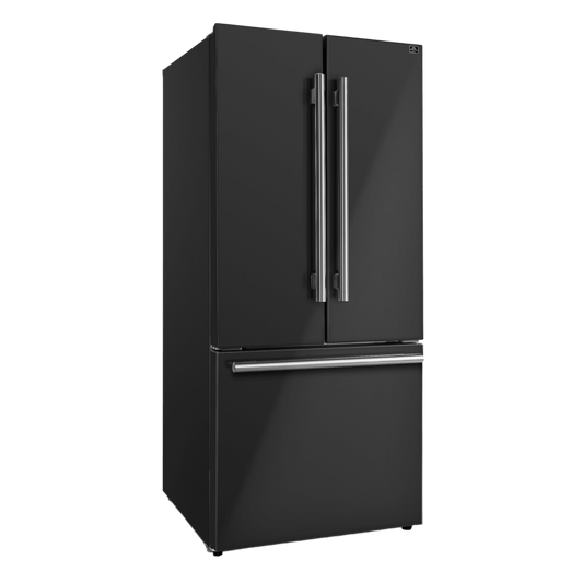 FORNO - 30 in. Espresso Gallipoli French Door Black Refrigerator, 17.5 cu. ft. Capacity with Ice Maker