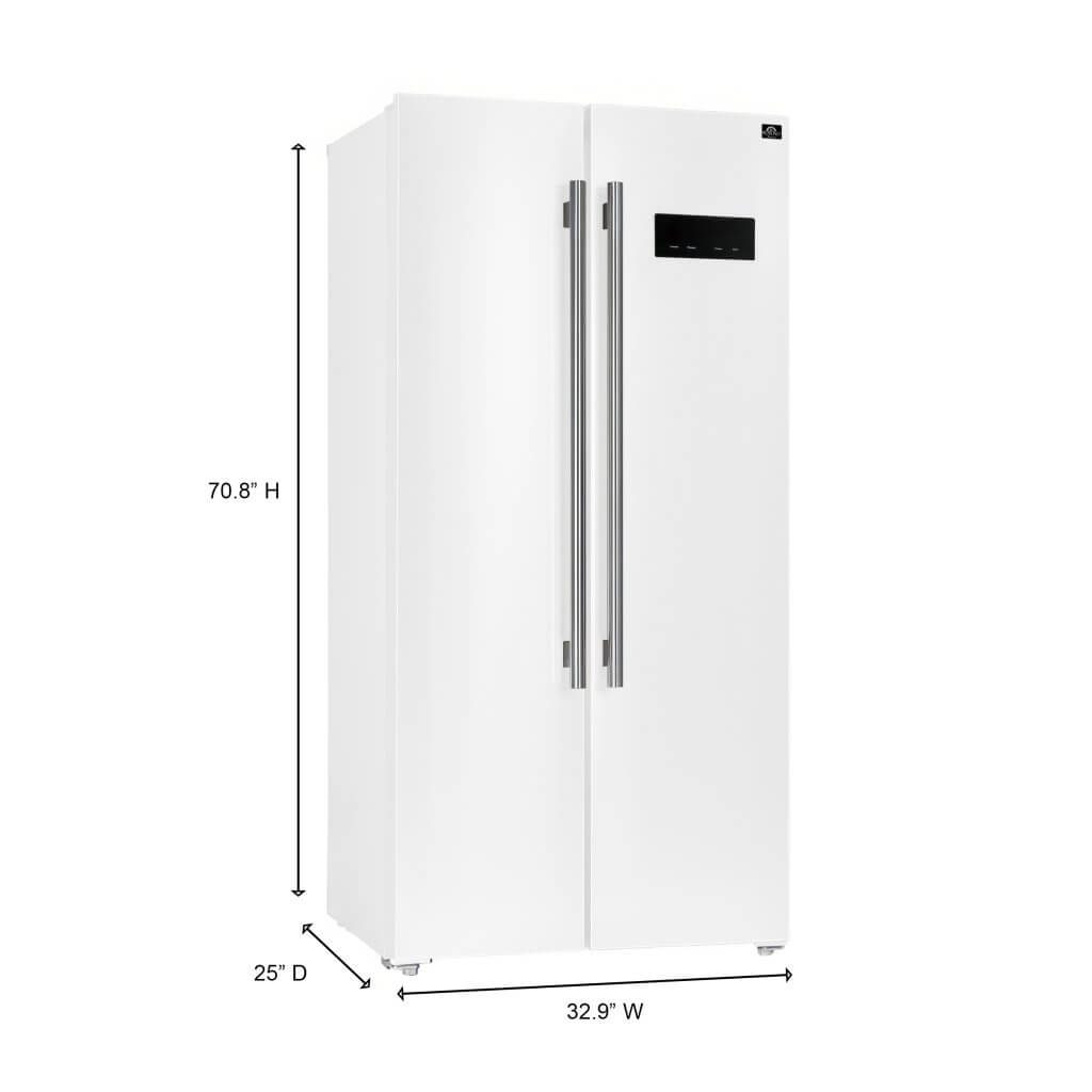 FORNO -  Salerno Espresso 33-inch Side-by-Side 15.6 Cu.Ft. White Refrigerator Additional Stainless steel Handles Included