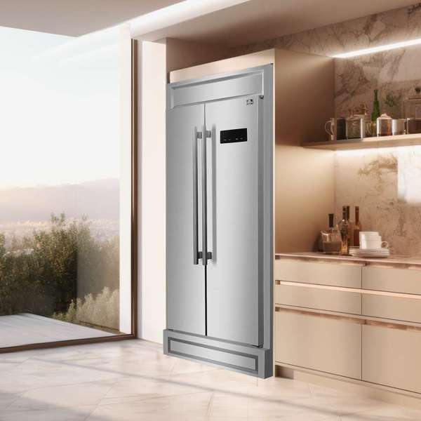 FORNO - Forno Salerno 33" Built-in Stainless Steel Refrigerator 15.6 cu. ft - With Modern Decorative Grill - 37" Wide | FFRBI1805-37MG