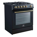 FORNO -  Forno Leonardo Espresso 30" Black Gas Range, 5 Burners, 39 500 BTU, 5 cu.ft. Convection Oven | FFSGS1116-30BLK