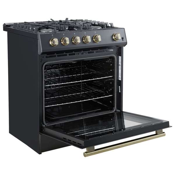 FORNO -  Forno Leonardo Espresso 30" Black Gas Range, 5 Burners, 39 500 BTU, 5 cu.ft. Convection Oven | FFSGS1116-30BLK