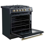 FORNO -  Forno Leonardo Espresso 30" Black Gas Range, 5 Burners, 39 500 BTU, 5 cu.ft. Convection Oven | FFSGS1116-30BLK