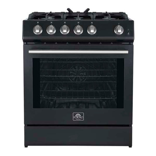 FORNO -  Forno Leonardo Espresso 30" Black Gas Range, 5 Burners, 39 500 BTU, 5 cu.ft. Convection Oven | FFSGS1116-30BLK