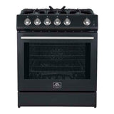 FORNO -  Forno Leonardo Espresso 30" Black Gas Range, 5 Burners, 39 500 BTU, 5 cu.ft. Convection Oven | FFSGS1116-30BLK