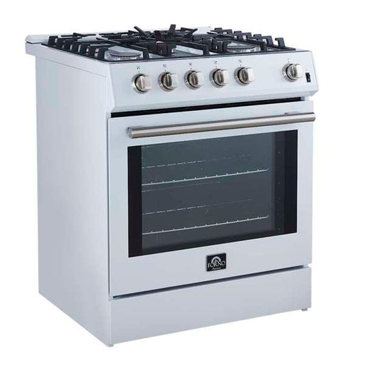 FORNO -  Forno Leonardo Espresso 30" White Gas Range, 5 Burners, 39 500 BTU, 5 cu.ft. Convection Oven | FFSGS1116-30WHT