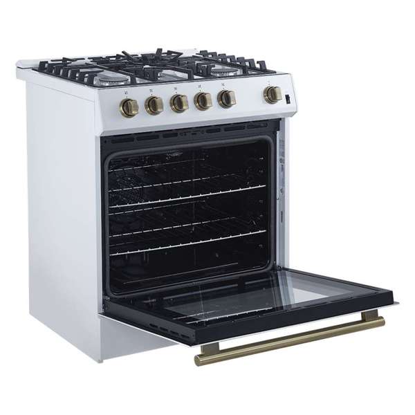 FORNO -  Forno Leonardo Espresso 30" White Gas Range, 5 Burners, 39 500 BTU, 5 cu.ft. Convection Oven | FFSGS1116-30WHT