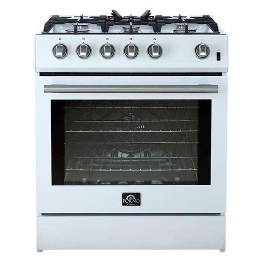 FORNO -  Forno Leonardo Espresso 30" White Gas Range, 5 Burners, 39 500 BTU, 5 cu.ft. Convection Oven | FFSGS1116-30WHT