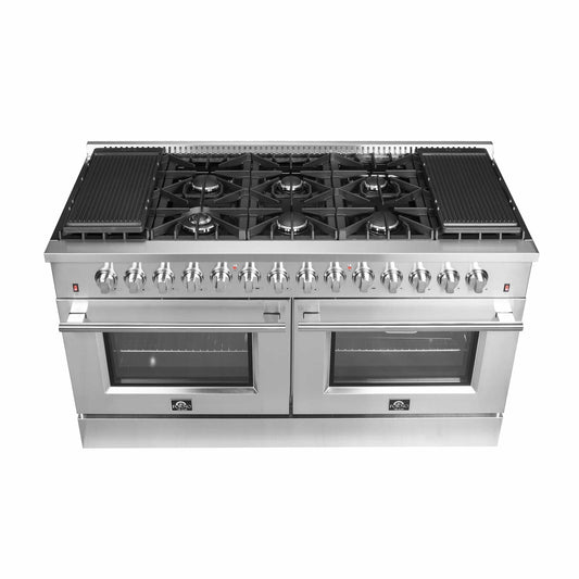 FORNO - Galiano 60-Inch Dual Fuel Range with 240v Electric Oven - 10 Burners in Stainless Steel