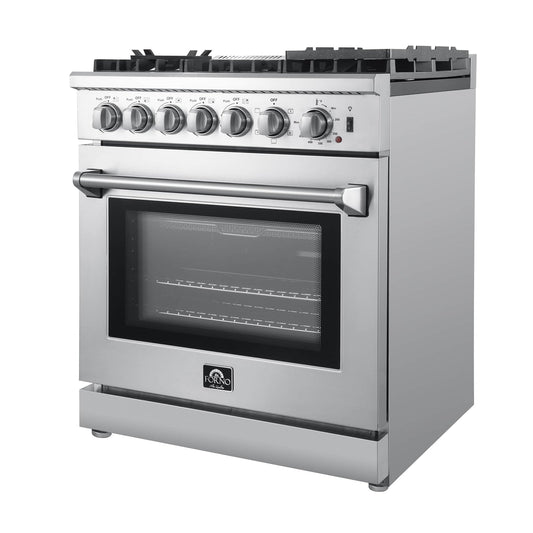 FORNO - Lazio 30-Inch Dual Fuel Range with 5 Sealed Burner in Stainless Steel with Air Fryer & Reversible Griddle